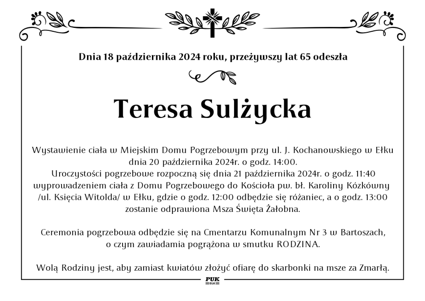 Teresa Sulżycka - nekrolog